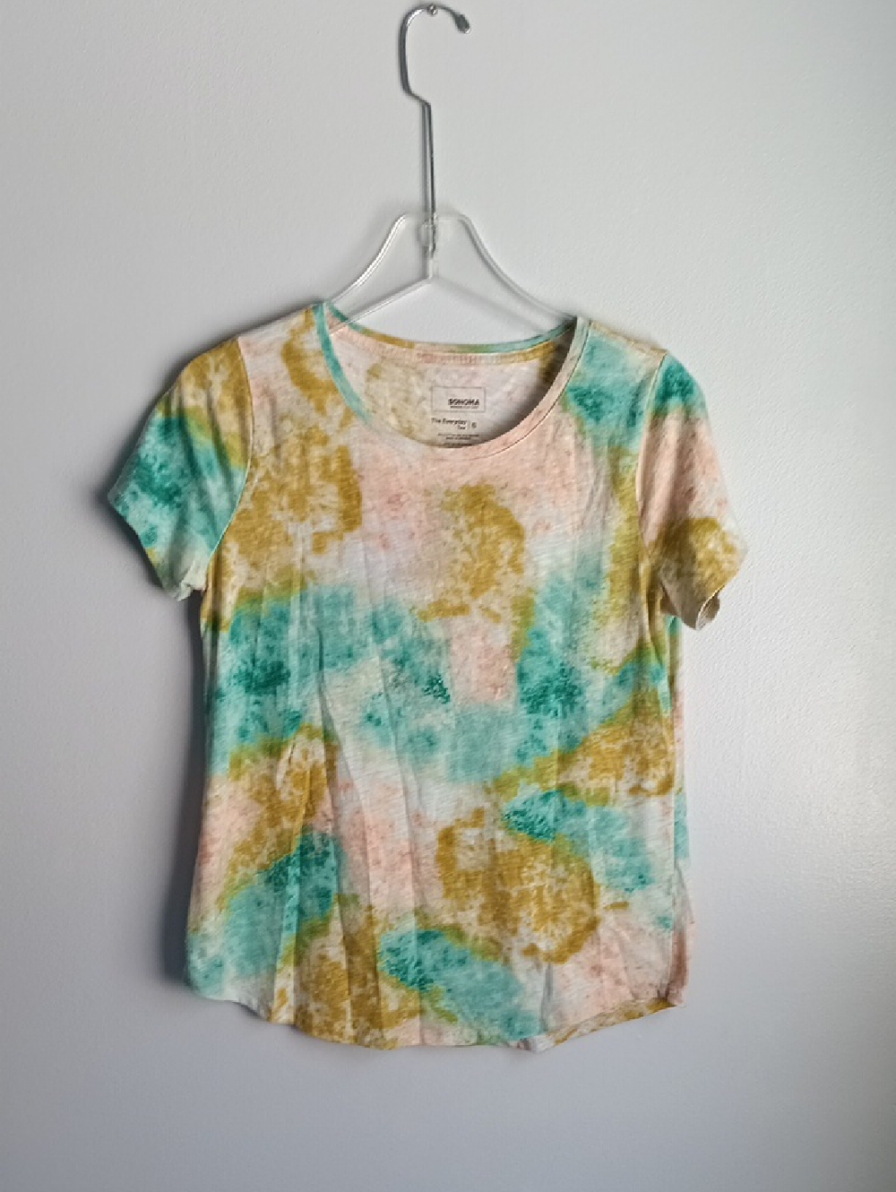 Sanctuary Short Sleeve Tie-Dye Crew Tee in Teal, Mustard & Light Pink
